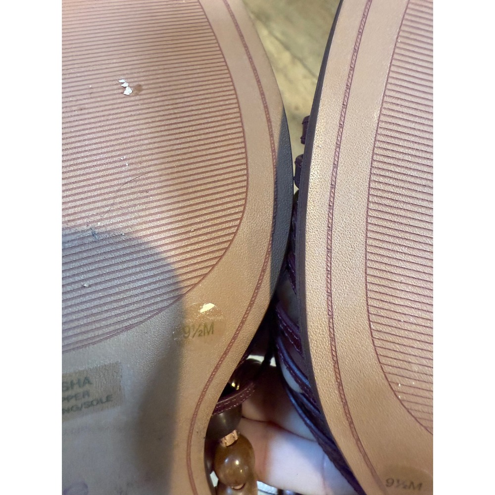 Lucky Brand Veesha Burgundy Leather Beaded Block Heel Sandals Womens 9.5 M - Picture 5 of 7